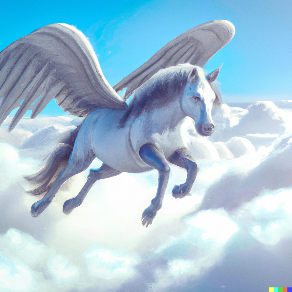 a flying pegasus in heaven
